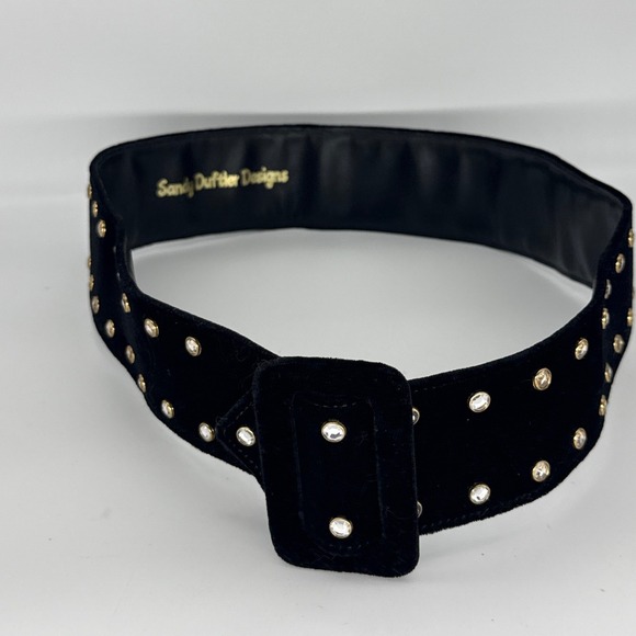 Sandy Duftler Designs Black Velvet Rhinestone Studded Wide Belt Lg 29-34 Waist - Picture 3 of 7